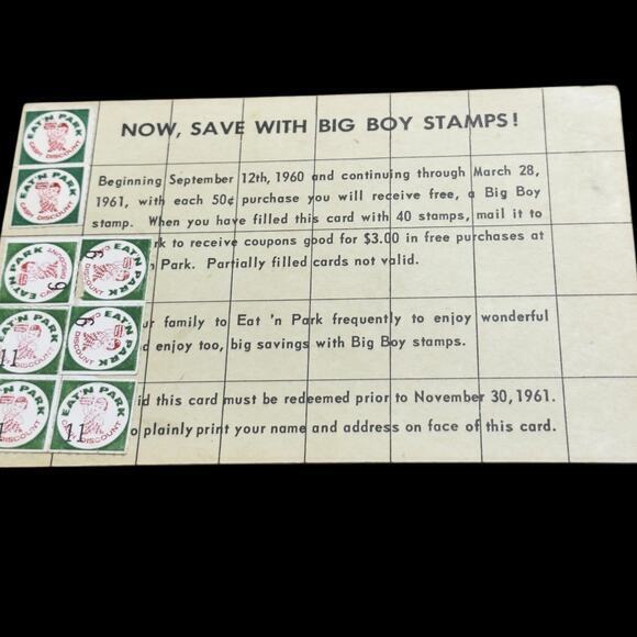 Rare 1961 Big Boy Stamps Restaurant Eat N’ Park Original PostcardPittsburg VNT